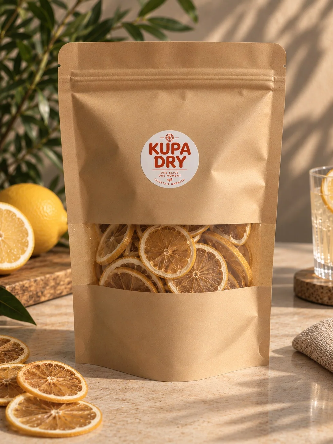 Sachet kraft de citrons jaunes déshydratés