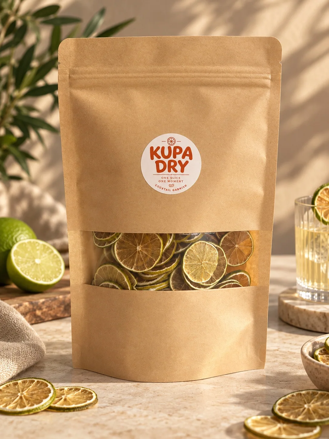 Sachet kraft de citrons verts déshydratés